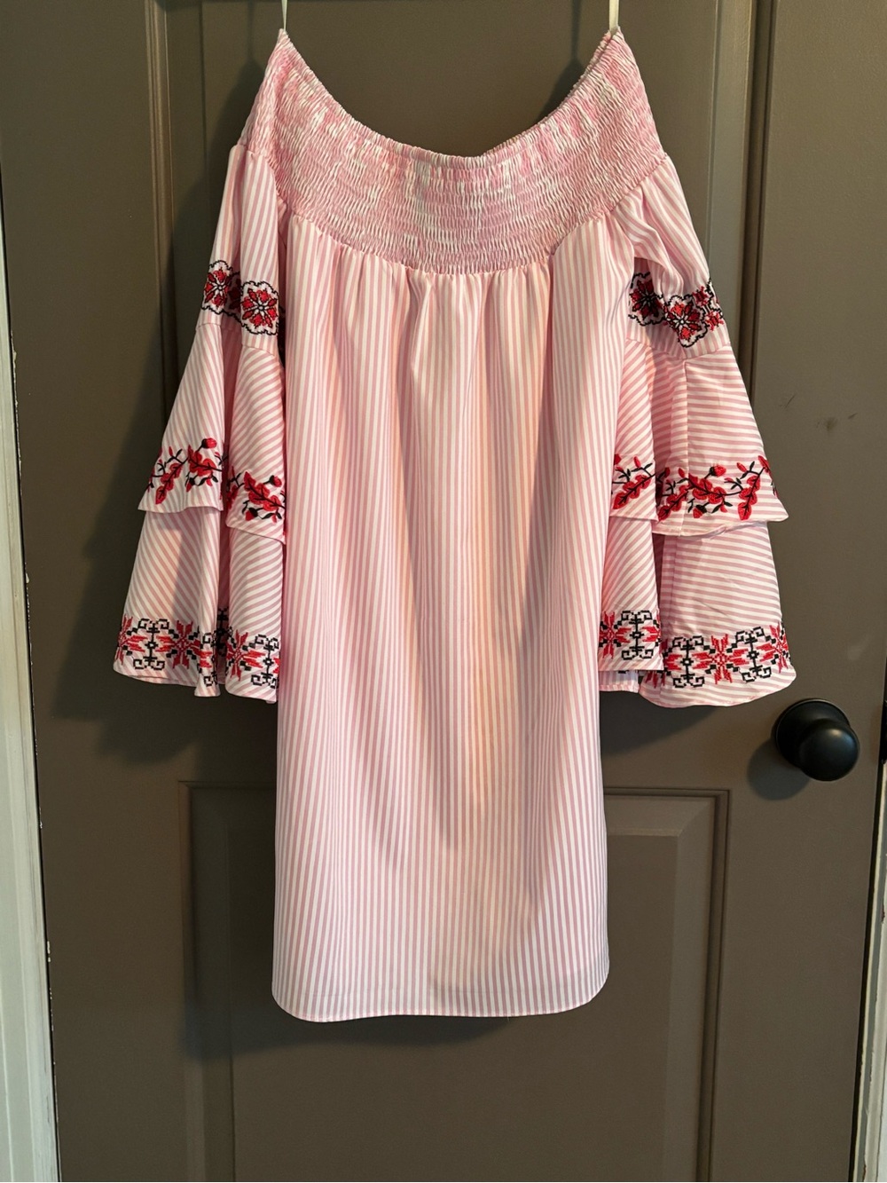 Vava by Joy Han Pink and White Striped Off-Shoulder Top